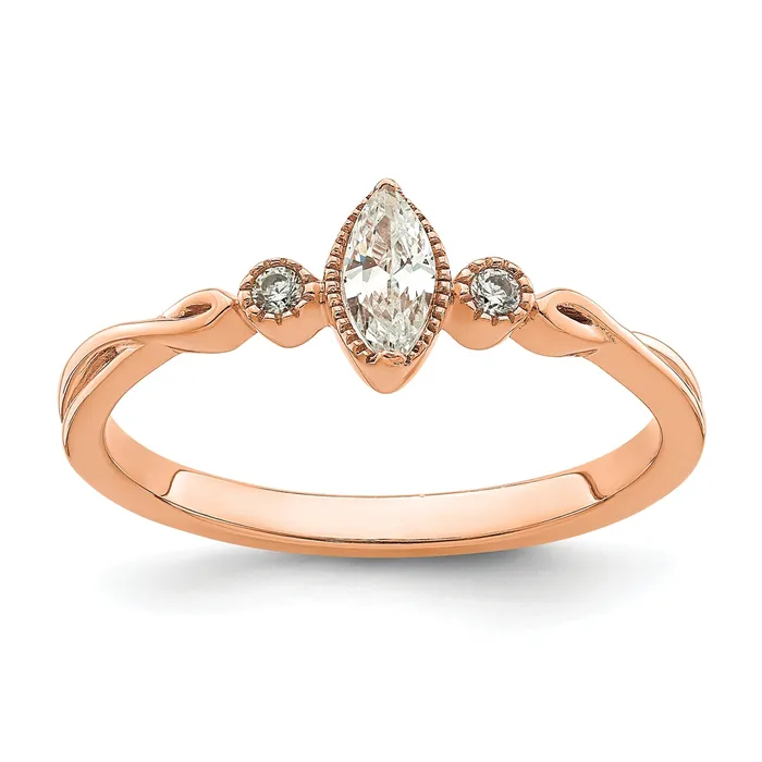 Goldia Rings 024ct CZ Solid Real 14k Rose Polish Petite Beaded Edge Marquise Complete Dia Ring Goldia Rings 024ct CZ Solid Real 14k Rose Polish Petite Beaded Edge Marquise Complete Dia Ring