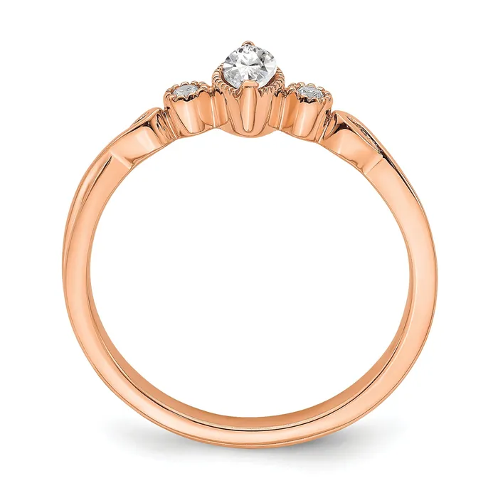 Goldia Rings 024ct CZ Solid Real 14k Rose Polish Petite Beaded Edge Marquise Complete Dia Ring