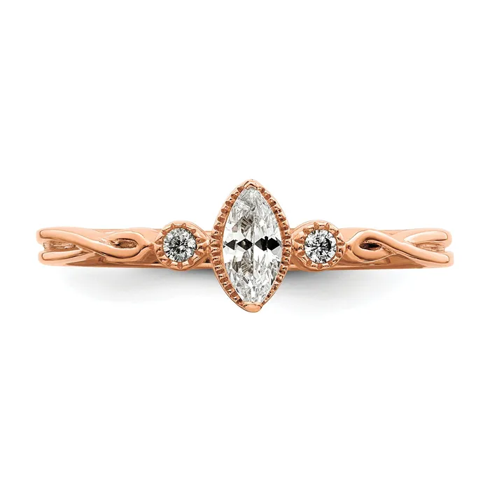 Goldia Rings 024ct CZ Solid Real 14k Rose Polish Petite Beaded Edge Marquise Complete Dia Ring