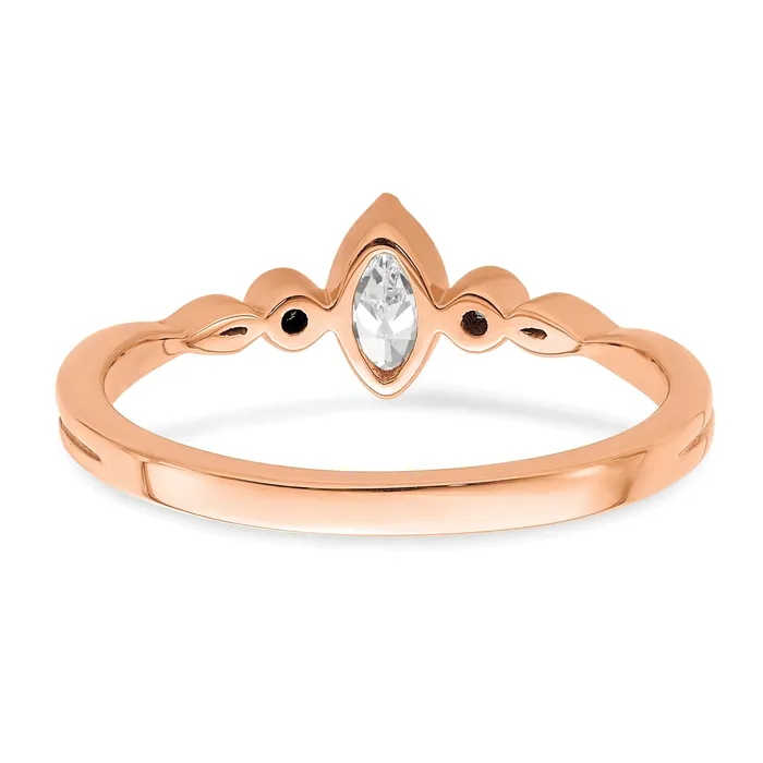 Goldia Rings 024ct CZ Solid Real 14k Rose Polish Petite Beaded Edge Marquise Complete Dia Ring