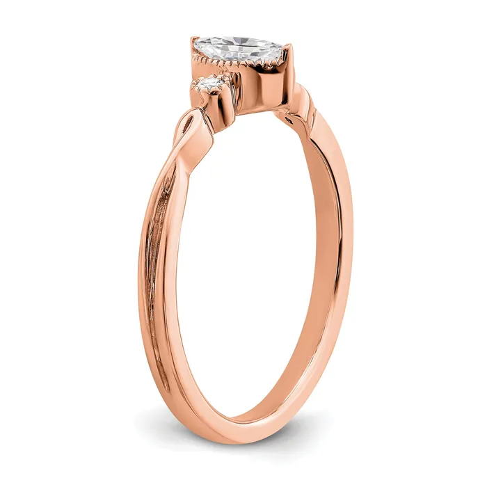 Goldia Rings 024ct CZ Solid Real 14k Rose Polish Petite Beaded Edge Marquise Complete Dia Ring