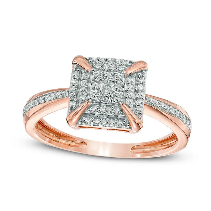 Goldia Rings 025 CT TW Composite Natural Diamond Square Frame Ring in Solid 10K Rose Gold Goldia Rings 025 CT TW Composite Natural Diamond Square Frame Ring in Solid 10K Rose Gold
