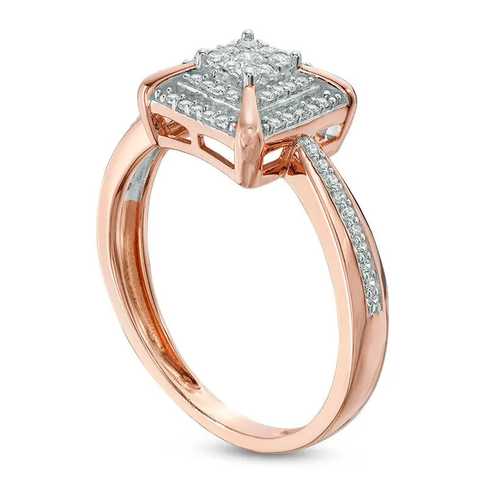 Goldia Rings 025 CT TW Composite Natural Diamond Square Frame Ring in Solid 10K Rose Gold Goldia Rings 025 CT TW Composite Natural Diamond Square Frame Ring in Solid 10K Rose Gold