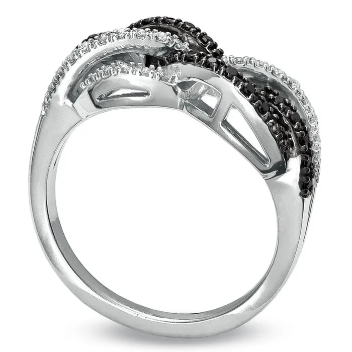 Goldia Rings 025 CT TW Enhanced Black and White Natural Diamond Twine Ring in Solid 10K White Gold Goldia Rings 025 CT TW Enhanced Black and White Natural Diamond Twine Ring in Solid 10K White Gold
