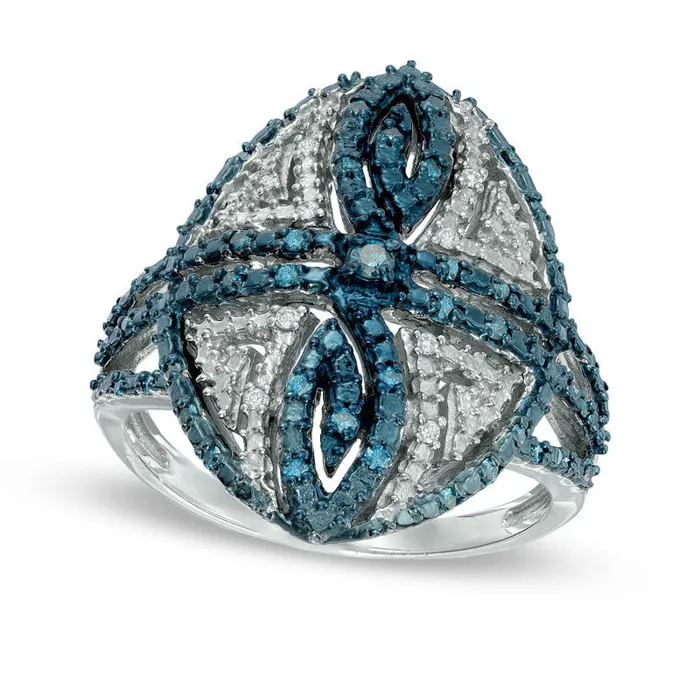 Goldia Rings 025 CT TW Enhanced Blue and White Natural Diamond Antique VintageStyle Egg Ring in Sterling Silver Goldia Rings 025 CT TW Enhanced Blue and White Natural Diamond Antique VintageStyle Egg Ring in Sterling Silver