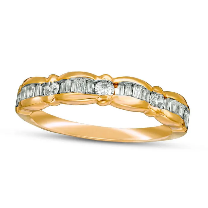 Goldia Rings 033 CT TW Baguette and Round Natural Diamond Scallop Wedding Band in Solid 10K Yellow Gold Goldia Rings 033 CT TW Baguette and Round Natural Diamond Scallop Wedding Band in Solid 10K Yellow Gold