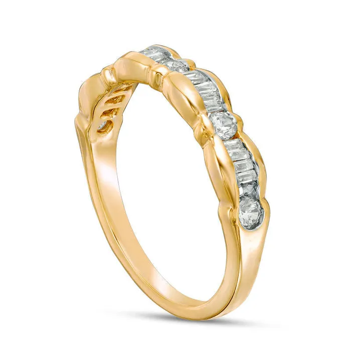 Goldia Rings 033 CT TW Baguette and Round Natural Diamond Scallop Wedding Band in Solid 10K Yellow Gold Goldia Rings 033 CT TW Baguette and Round Natural Diamond Scallop Wedding Band in Solid 10K Yellow Gold