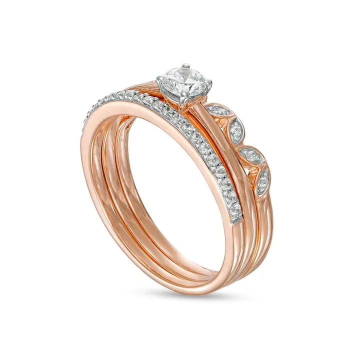 Goldia Rings 038 CT TW Natural Diamond Alternating Leaf Three Piece Bridal Engagement Ring Set in Solid 10K Rose Gold JI3 Goldia Rings 038 CT TW Natural Diamond Alternating Leaf Three Piece Bridal Engagement Ring Set in Solid 10K Rose Gold JI3
