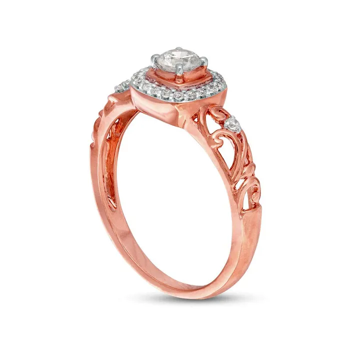 Goldia Rings 038 CT TW Natural Diamond Cushion Frame Filigree Shank Ring in Solid 10K Rose Gold Goldia Rings 038 CT TW Natural Diamond Cushion Frame Filigree Shank Ring in Solid 10K Rose Gold