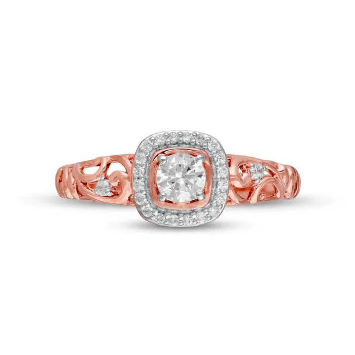 Goldia Rings 038 CT TW Natural Diamond Cushion Frame Filigree Shank Ring in Solid 10K Rose Gold Goldia Rings 038 CT TW Natural Diamond Cushion Frame Filigree Shank Ring in Solid 10K Rose Gold