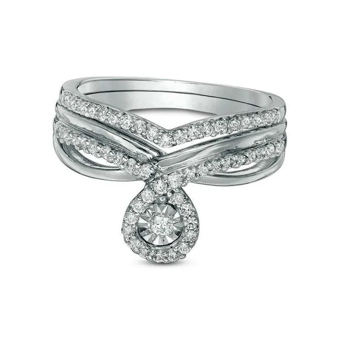 Goldia Rings 038 CT TW Natural Diamond PearShaped Frame Twist Shank Bridal Engagement Ring Set in Sterling Silver Goldia Rings 038 CT TW Natural Diamond PearShaped Frame Twist Shank Bridal Engagement Ring Set in Sterling Silver
