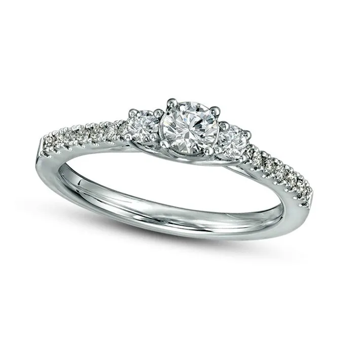 Goldia Rings 050 CT TW Certified Natural Diamond Three Stone Engagement Ring in Solid 14K White Gold II1 Goldia Rings 050 CT TW Certified Natural Diamond Three Stone Engagement Ring in Solid 14K White Gold II1