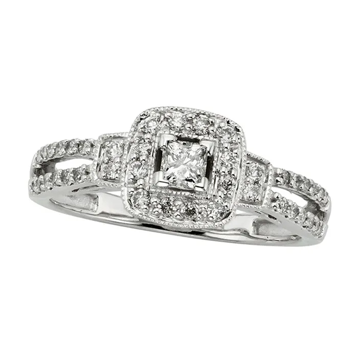Goldia Rings 050 CT TW Certified PrincessCut Natural Diamond Frame Split Shank Engagement Ring in Solid 10K White Gold II2