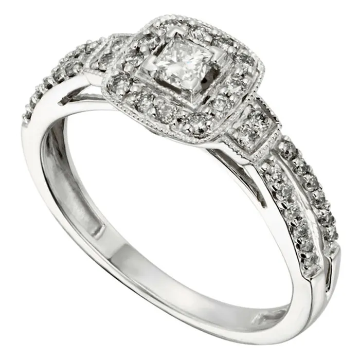 Goldia Rings 050 CT TW Certified PrincessCut Natural Diamond Frame Split Shank Engagement Ring in Solid 10K White Gold II2 Goldia Rings 050 CT TW Certified PrincessCut Natural Diamond Frame Split Shank Engagement Ring in Solid 10K White Gold II2