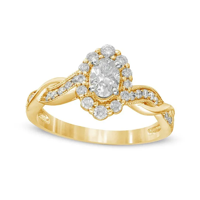 Goldia Rings 075 CT TW Oval Natural Diamond Frame Twist Shank Antique VintageStyle Engagement Ring in Solid 10K Yellow Gold Goldia Rings 075 CT TW Oval Natural Diamond Frame Twist Shank Antique VintageStyle Engagement Ring in Solid 10K Yellow Gold