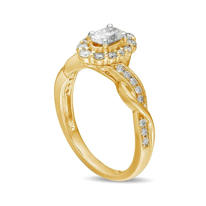 Goldia Rings 075 CT TW Oval Natural Diamond Frame Twist Shank Antique VintageStyle Engagement Ring in Solid 10K Yellow Gold Goldia Rings 075 CT TW Oval Natural Diamond Frame Twist Shank Antique VintageStyle Engagement Ring in Solid 10K Yellow Gold