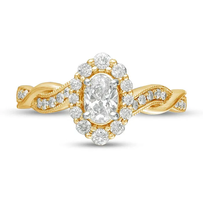 Goldia Rings 075 CT TW Oval Natural Diamond Frame Twist Shank Antique VintageStyle Engagement Ring in Solid 10K Yellow Gold Goldia Rings 075 CT TW Oval Natural Diamond Frame Twist Shank Antique VintageStyle Engagement Ring in Solid 10K Yellow Gold