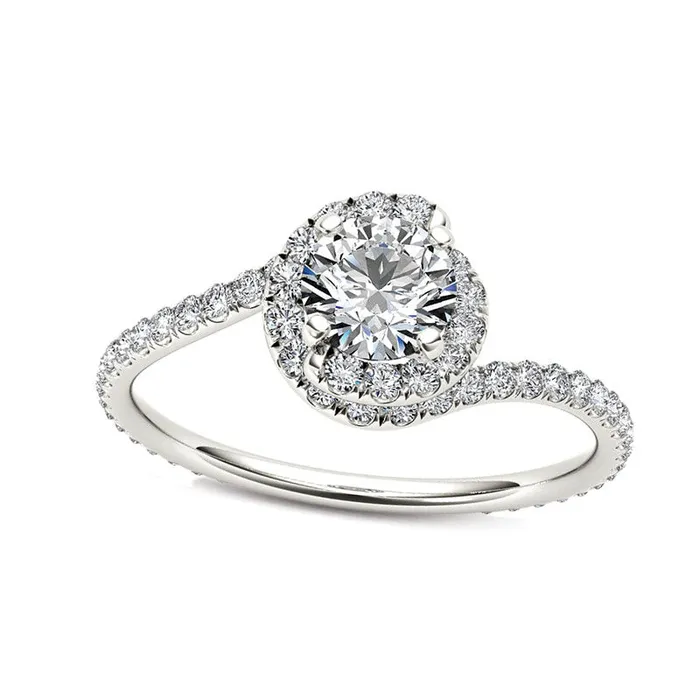 Goldia Rings 10 CT TW Natural Diamond Bypass Swirl Engagement Ring in Solid 14K White Gold Goldia Rings 10 CT TW Natural Diamond Bypass Swirl Engagement Ring in Solid 14K White Gold