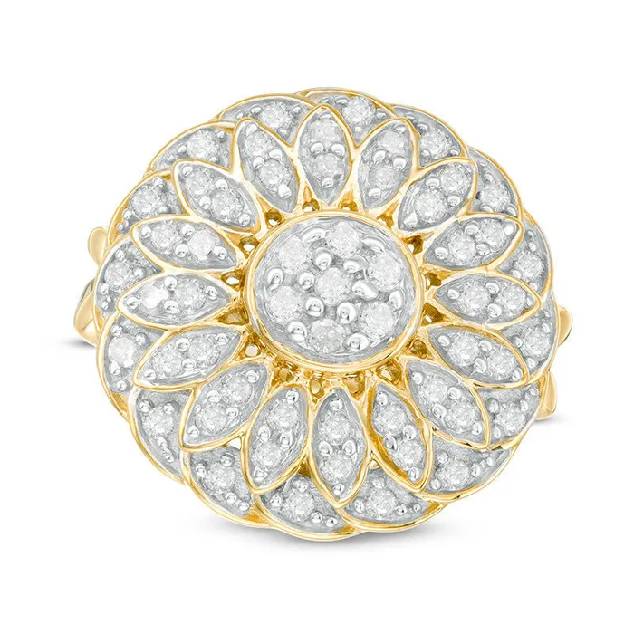 Goldia Rings 10 CT TW Natural Diamond Flower Swirl Ring in Sterling Silver with Solid 14K Gold Plate Goldia Rings 10 CT TW Natural Diamond Flower Swirl Ring in Sterling Silver with Solid 14K Gold Plate