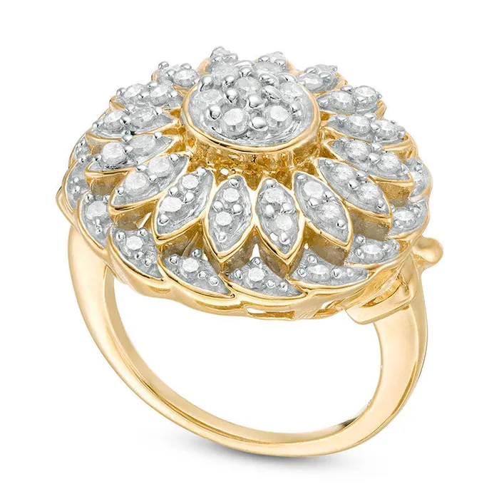 Goldia Rings 10 CT TW Natural Diamond Flower Swirl Ring in Sterling Silver with Solid 14K Gold Plate Goldia Rings 10 CT TW Natural Diamond Flower Swirl Ring in Sterling Silver with Solid 14K Gold Plate