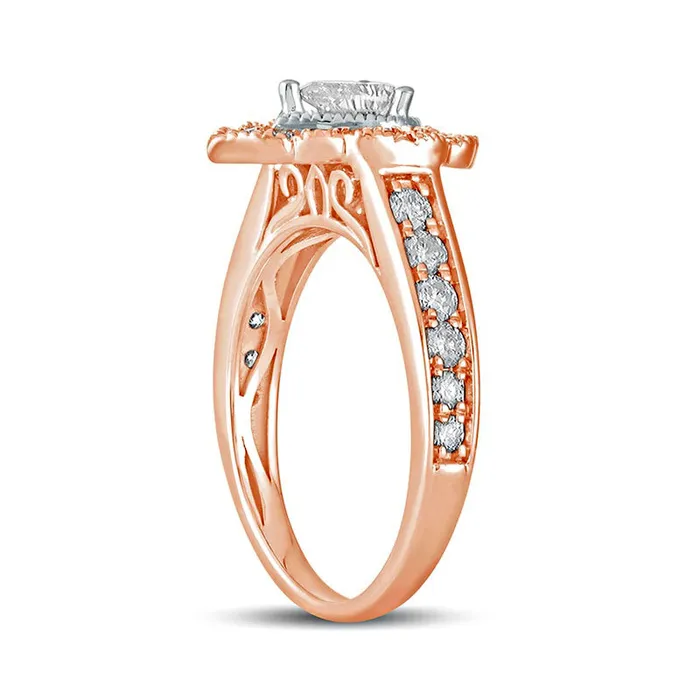 Goldia Rings 10 CT TW PearShaped Natural Diamond Scallop Frame Antique VintageStyle Engagement Ring in Solid 14K Rose Gold Goldia Rings 10 CT TW PearShaped Natural Diamond Scallop Frame Antique VintageStyle Engagement Ring in Solid 14K Rose Gold