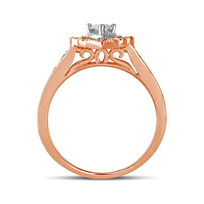 Goldia Rings 10 CT TW PearShaped Natural Diamond Scallop Frame Antique VintageStyle Engagement Ring in Solid 14K Rose Gold Goldia Rings 10 CT TW PearShaped Natural Diamond Scallop Frame Antique VintageStyle Engagement Ring in Solid 14K Rose Gold