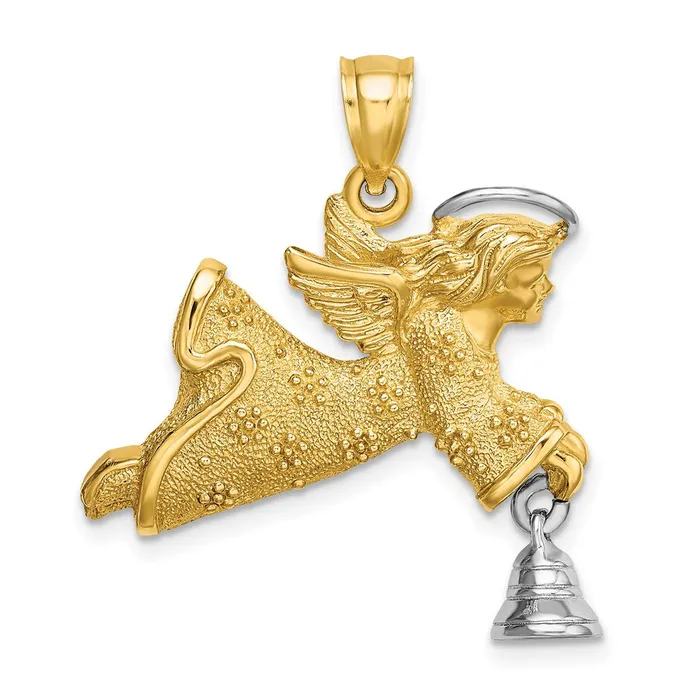 Goldia Rings 14k Twotone Gold wRhodium Flying Angel w Moveable Bell Charm Goldia Rings 14k Twotone Gold wRhodium Flying Angel w Moveable Bell Charm