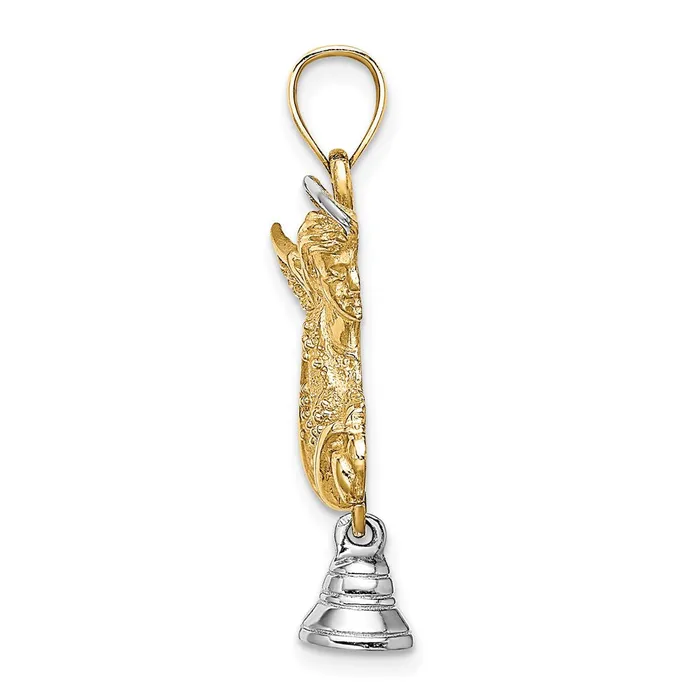 Goldia Rings 14k Twotone Gold wRhodium Flying Angel w Moveable Bell Charm