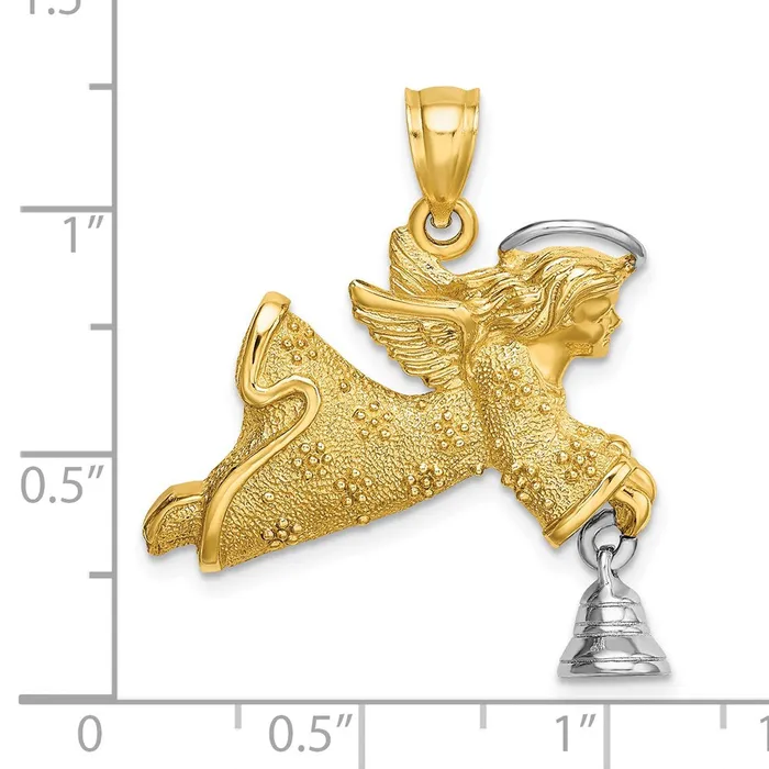 Goldia Rings 14k Twotone Gold wRhodium Flying Angel w Moveable Bell Charm