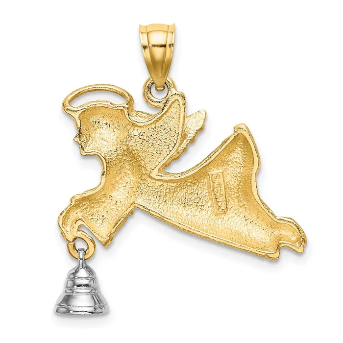 Goldia Rings 14k Twotone Gold wRhodium Flying Angel w Moveable Bell Charm