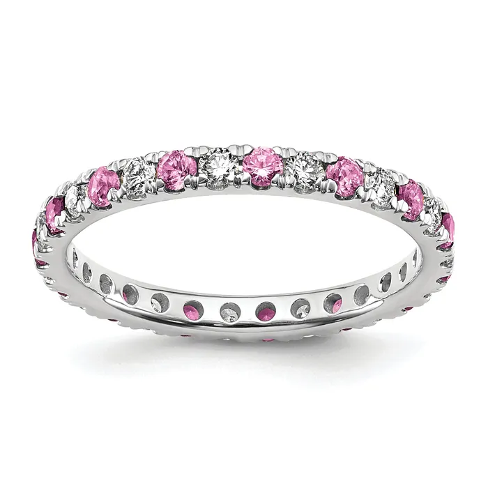 Goldia Rings 14k White Gold 12 Ct Lab Grown Diamond VSSI G and Lab Created Pink Sapphire Eternity Band Ring Goldia Rings 14k White Gold 12 Ct Lab Grown Diamond VSSI G and Lab Created Pink Sapphire Eternity Band Ring