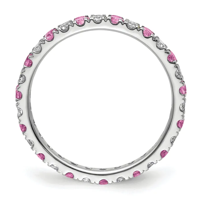 Goldia Rings 14k White Gold 12 Ct Lab Grown Diamond VSSI G and Lab Created Pink Sapphire Eternity Band Ring