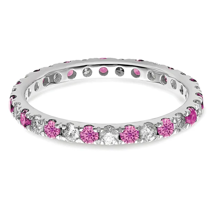 Goldia Rings 14k White Gold 12 Ct Lab Grown Diamond VSSI G and Lab Created Pink Sapphire Eternity Band Ring