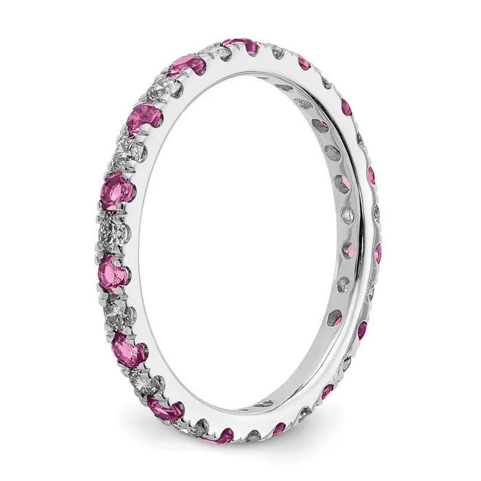 Goldia Rings 14k White Gold 12 Ct Lab Grown Diamond VSSI G and Lab Created Pink Sapphire Eternity Band Ring