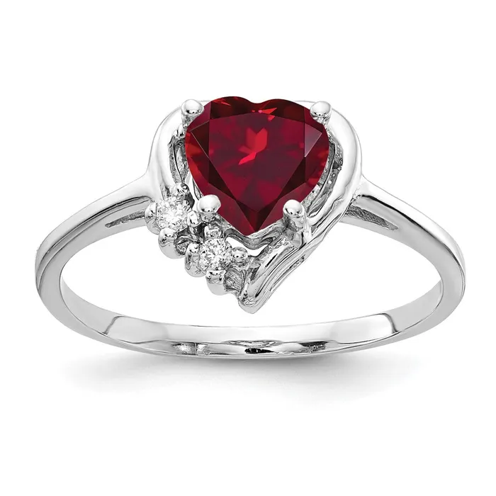 Goldia Rings 14k White Gold 6mm Heart Created Ruby AA Diamond ring