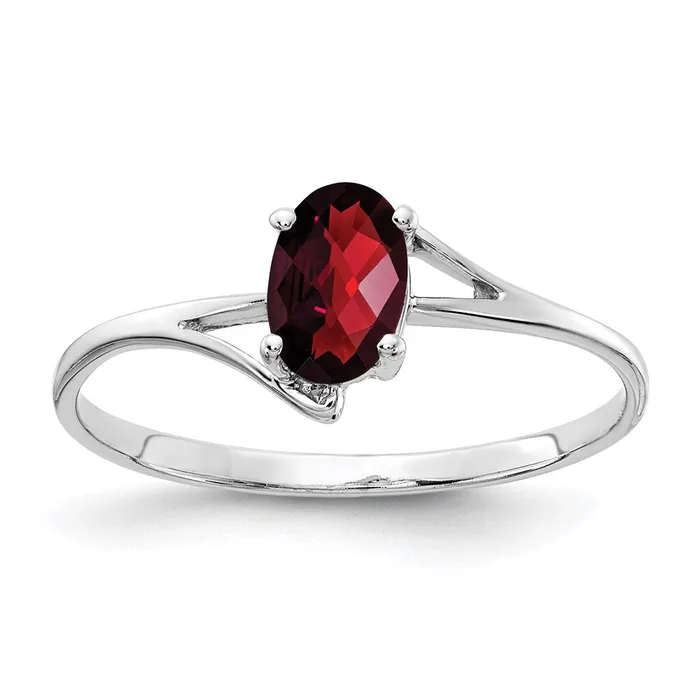 Goldia Rings 14k White Gold 6x4mm Oval Garnet Checker ring