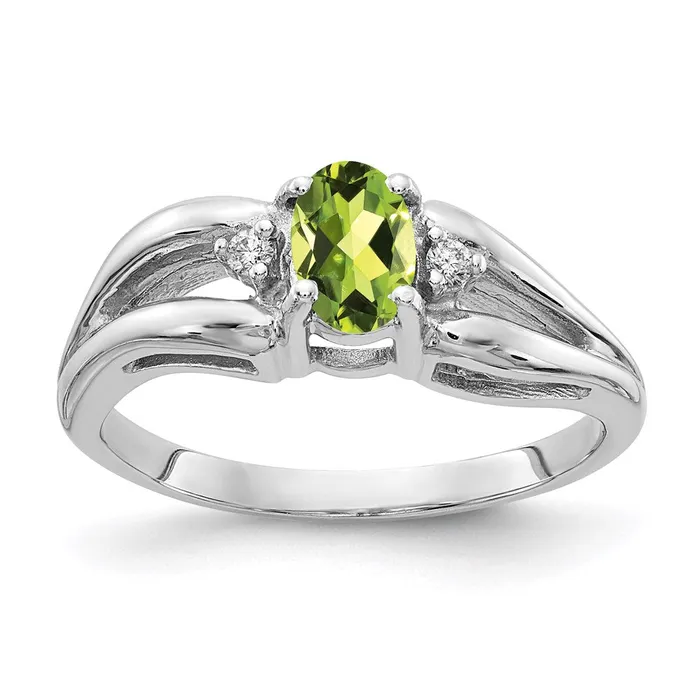 Goldia Rings 14k White Gold 6x4mm Oval Peridot A Real Diamond ring
