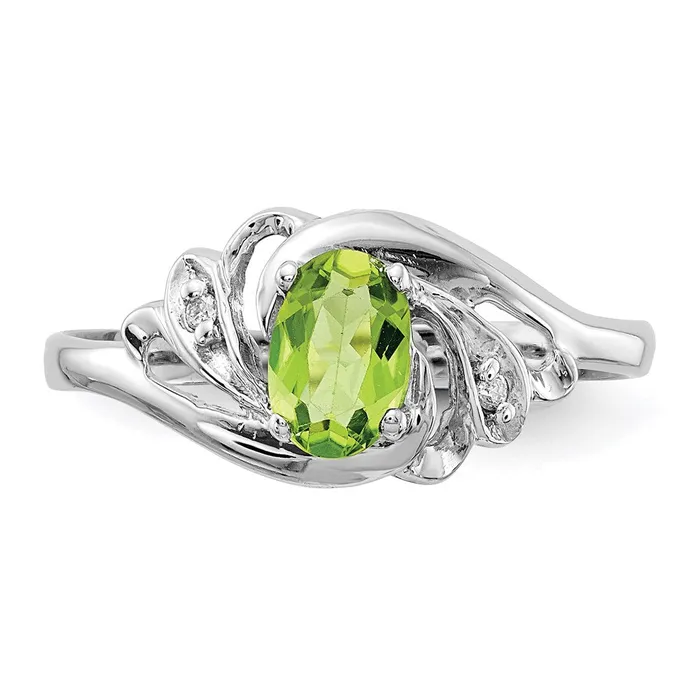 Goldia Rings 14k White Gold 6x4mm Oval Peridot A Real Diamond ring