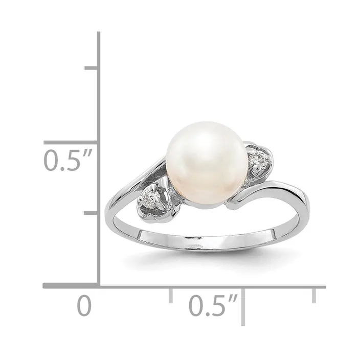 Goldia Rings 14k White Gold 7mm FW Cultured Pearl AAA Diamond ring