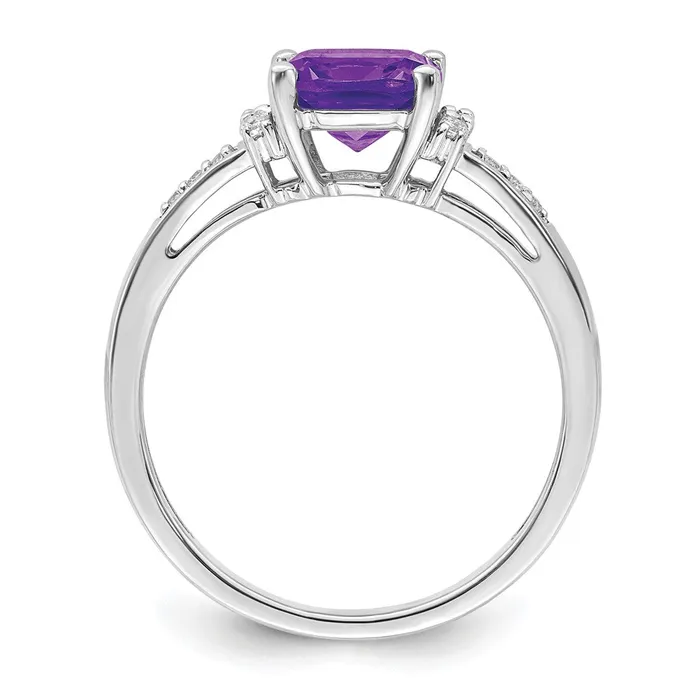 Goldia Rings 14k White Gold Cushion Amethyst and Real Diamond Ring