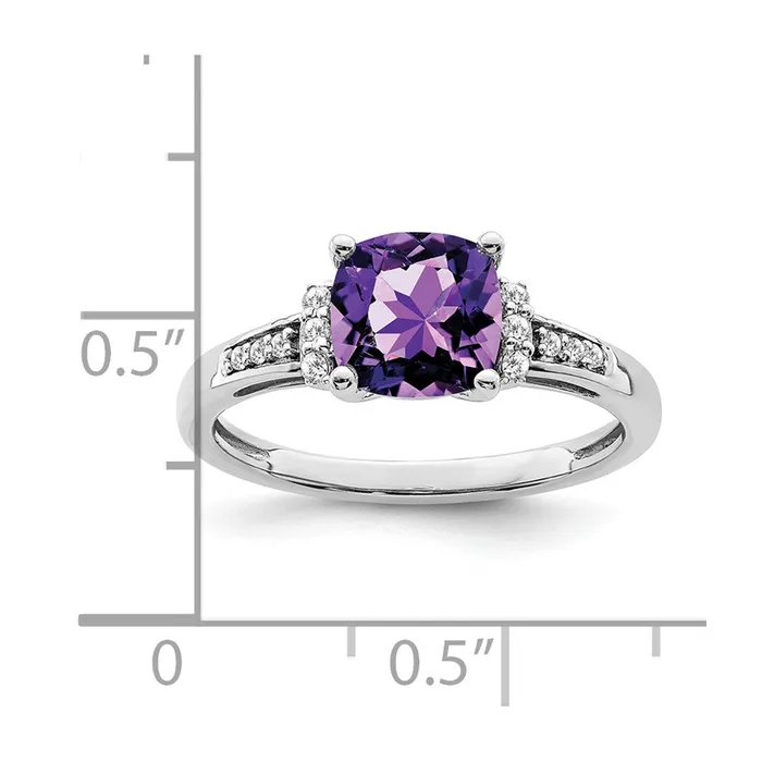 Goldia Rings 14k White Gold Cushion Amethyst and Real Diamond Ring