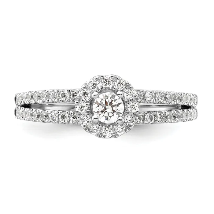 Goldia Rings 14K White Gold Lab Grown VSSI FGH Diamond Two Promises Halo Engagement Ring