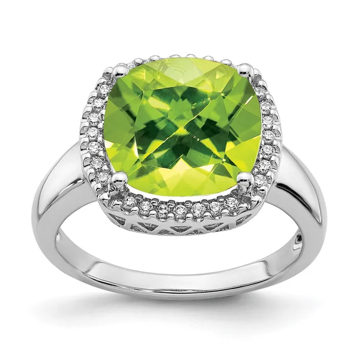 Goldia Rings 14k White Gold Peridot and Real Diamond Ring