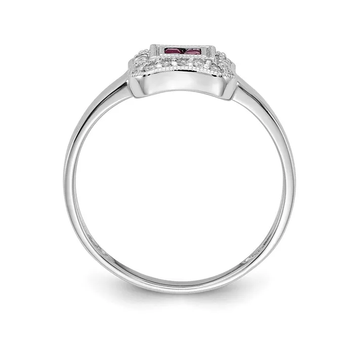 Goldia Rings 14k White Gold Square Design Ruby and Real Diamond Ring