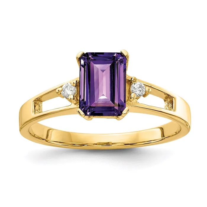 Goldia Rings 14K Yellow Gold 7x5mm Emerald Cut Amethyst A Real Diamond ring Goldia Rings 14K Yellow Gold 7x5mm Emerald Cut Amethyst A Real Diamond ring