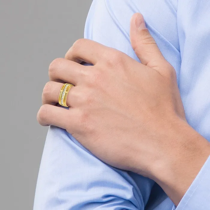 Goldia Rings 14k Yellow Gold Mens Polished and Satin 12 carat Diamond Complete Ring