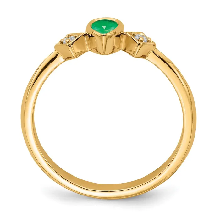 Goldia Rings 14K Yellow Gold Pear Bezel Emerald and Real Diamond Ring