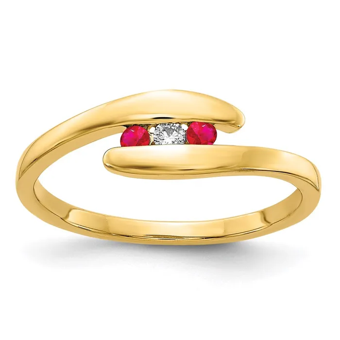 Goldia Rings 14K Yellow Gold Ruby and Real Diamond 3stone Ring