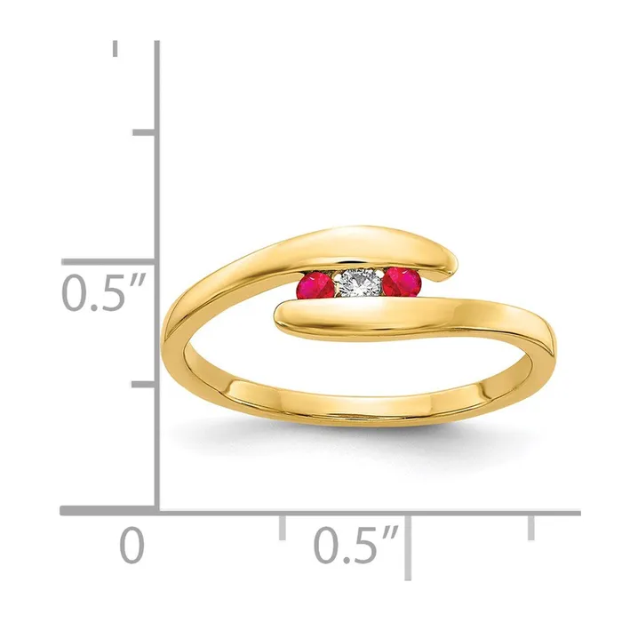 Goldia Rings 14K Yellow Gold Ruby and Real Diamond 3stone Ring