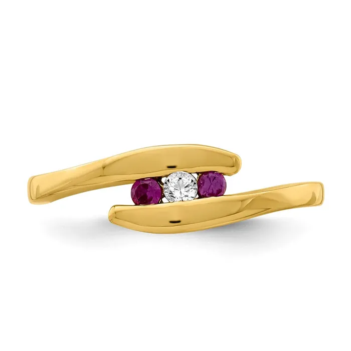 Goldia Rings 14K Yellow Gold Ruby and Real Diamond 3stone Ring